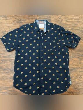 Navy Short-Sleeve Button-Down Shirt with Football Turkey Print